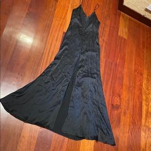 REFORMATION Black Satin Slit Slip Dress (Size 6)